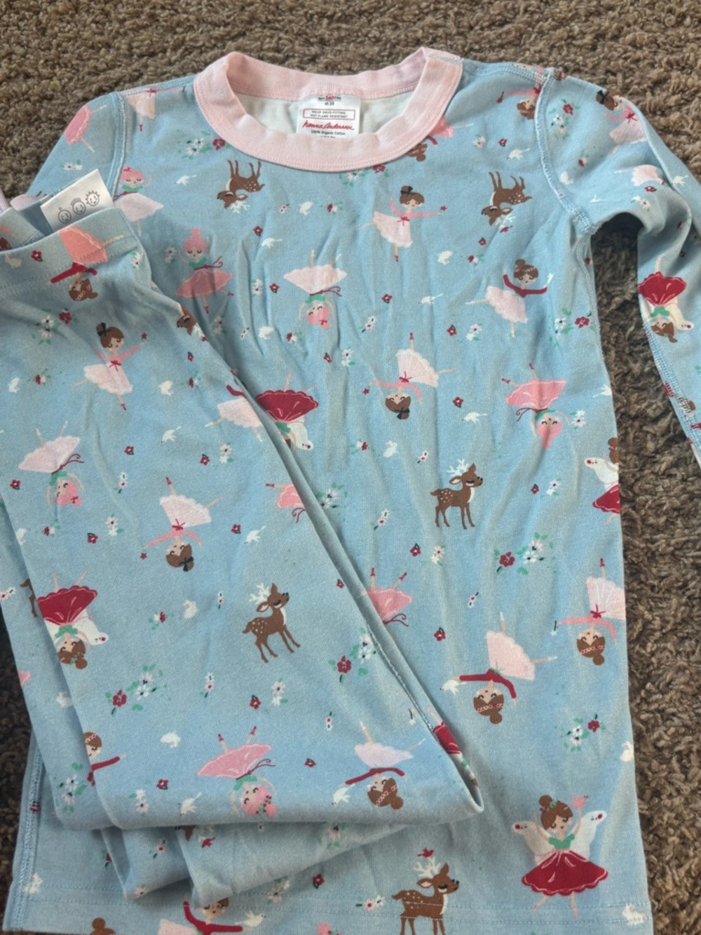 Hanna Andersson Light Blue Pajama Set with Pink Ballerina & Deer Print
